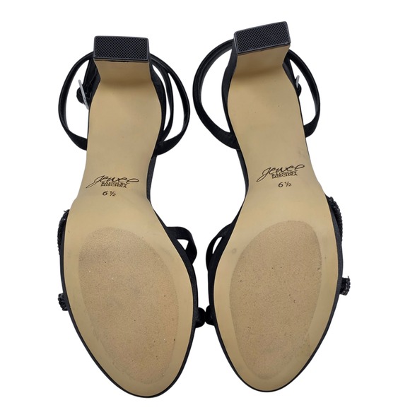 Badgley Mischka Black Rhinestone‎ Ankle Strap Block Heel Platform Sandals 6.5 - Picture 10 of 12